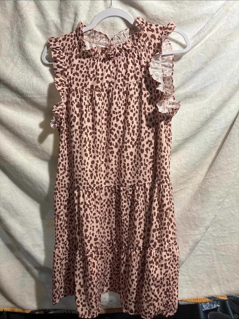 Women’s Pink Leopard Print Ruffle Tiered Dress